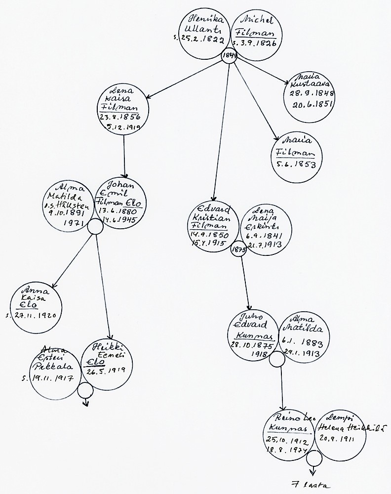 Sukutaulu Filman / Kunnas (piirros) v. 1847 alkaen